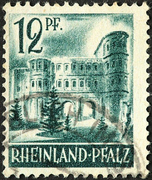 istock old Rheinland stamp and castle. 176136854