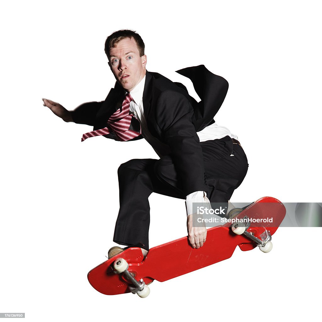 Empresário em um Terno, mostrando o skate, isolado a branco - Royalty-free Fundo Branco Foto de stock