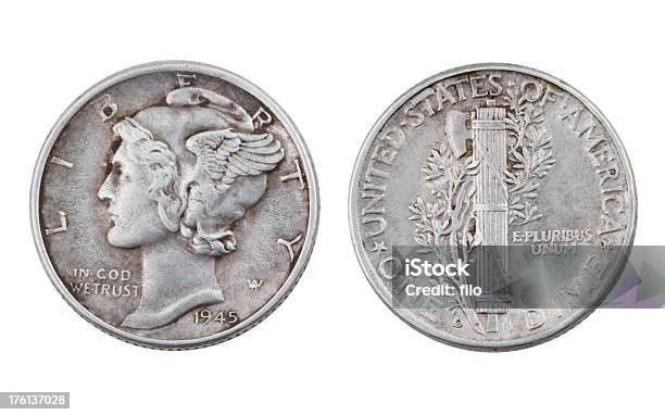 Mercury Dime Stock Photo - Download Image Now - Dime, Old-fashioned, 1945