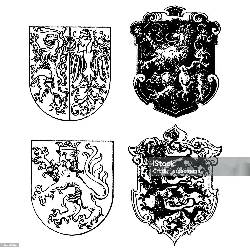Quattro vecchi escutcheons - Illustrazione stock royalty-free di Blasone