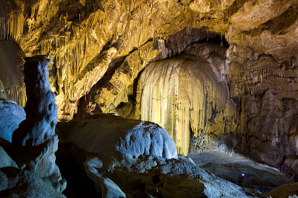 istock Stalagmites and stalactites in New Athos Cave 176137890