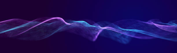 istock Futuristic wave of musical particles. Stream of running data. 3D rendering 1761383359
