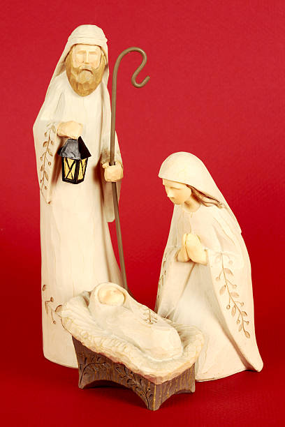 istock Religious: Christmas Nativity Scene on red background 176138456