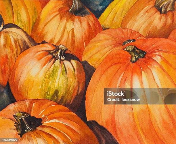 Dipinto Ad Acquerello Di Pumpkins - Immagini vettoriali stock e altre immagini di Zucca - Zucca, Dipinto, Campo di zucche