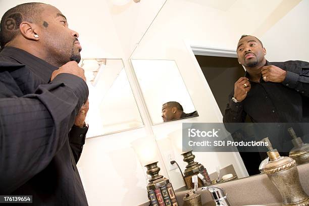 Man Getting Ready In The Bathroom Stock Photo - Download Image Now - 30-34 Years, 30-39 Years, Adjusting