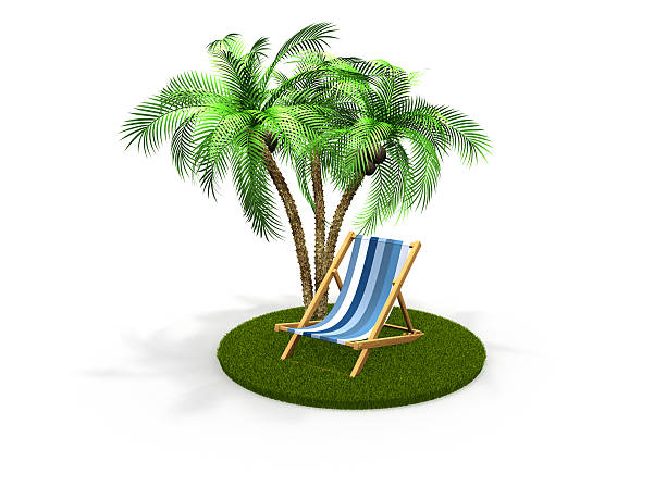 Chaise lounge under palm trees. stock photo