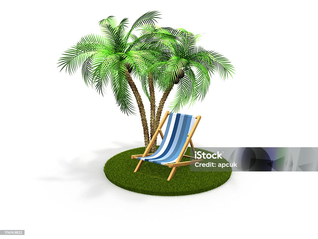 Espreguiçadeiras sob as palmeiras. - Foto de stock de Coqueiro royalty-free