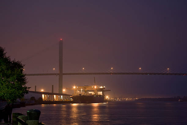 istock Savannah GA: Freighter and  Talmadge Bridge, Night 176144160