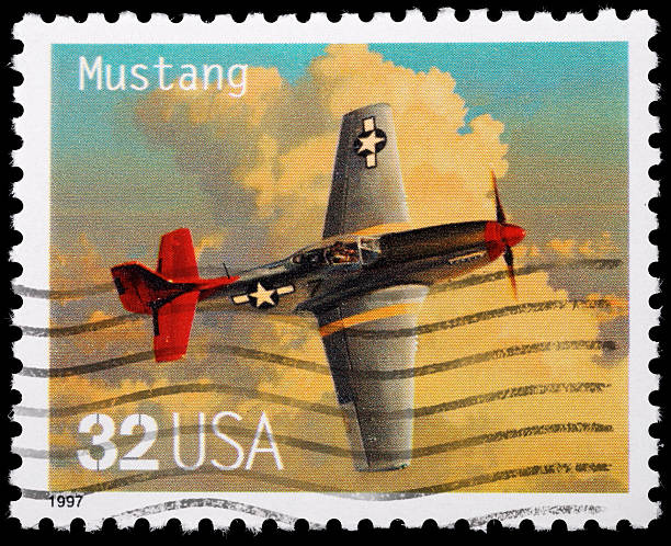 istock Vintage airplane stamp. Mustang aircraft. 176144758