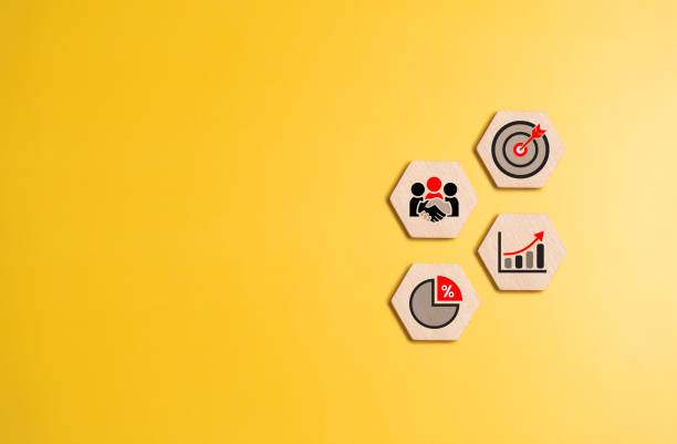 istock Business success icon set on yellow background, Successful project plan with dartboard objective goal, strategy planning, collaborate and cooperation, profit target setting, and higher market share. 1761455300