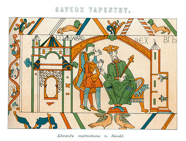 tkanina z bayeux-edward spowiednik - tkanina z bayeux stock illustrations
