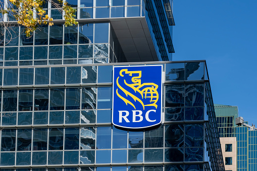 RBC (Royal Bank of Canada) office building in Toronto, Ontario, Canada, on October 22, 2023. Royal Bank of Canada is a Canadian multinational financial services company and bank.