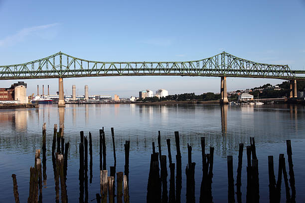 Tobin Bridge Tobin Bridge over the Mystic River in Boston east boston stock pictures, royalty-free photos & images