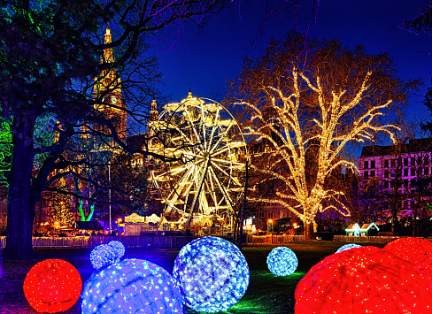 Christmas decorations on market on Rathausplatz in Vienna.