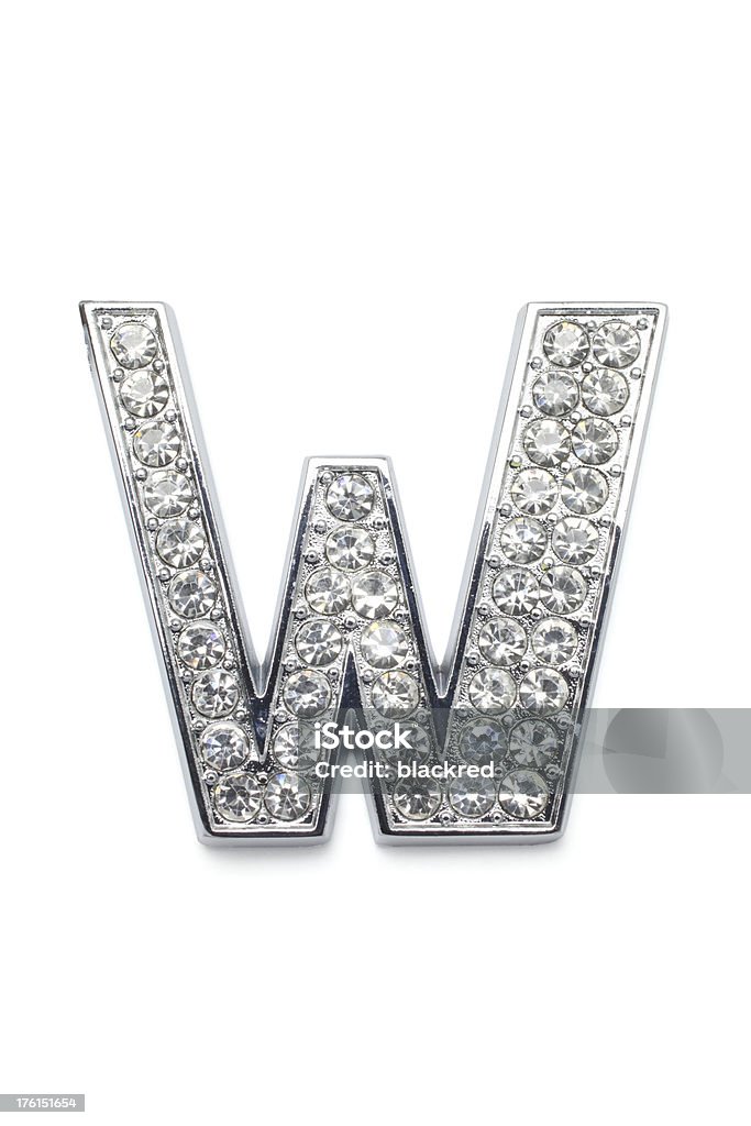 Diamond Alphabet W "Diamond letter W with platinum outline. Isolated on white background. Not 3D rendering, it's a shot from a real object, each diamond has different reflections." Diamond - Gemstone Stock Photo