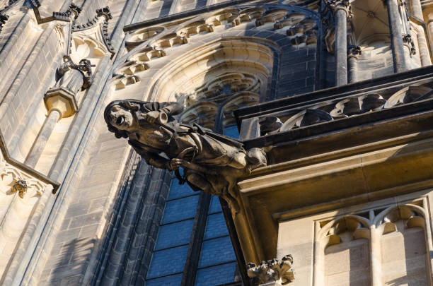 프라하 성의 성 비투스 대성당 건물에 있는 가고일, 프라하, 체코 공화국 - cathedral close up gargoyle prague 뉴스 사진 이미지
