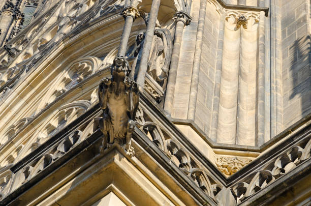 프라하 성의 성 비투스 대성당 건물에 있는 가고일, 프라하, 체코 공화국 - cathedral close up gargoyle prague 뉴스 사진 이미지