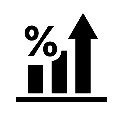 Percentage and increase bar graph silhouette icon. Editable vector.