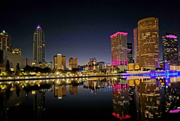 Downtown Tampa, FL seen just before dawn on a clear autumn morning.