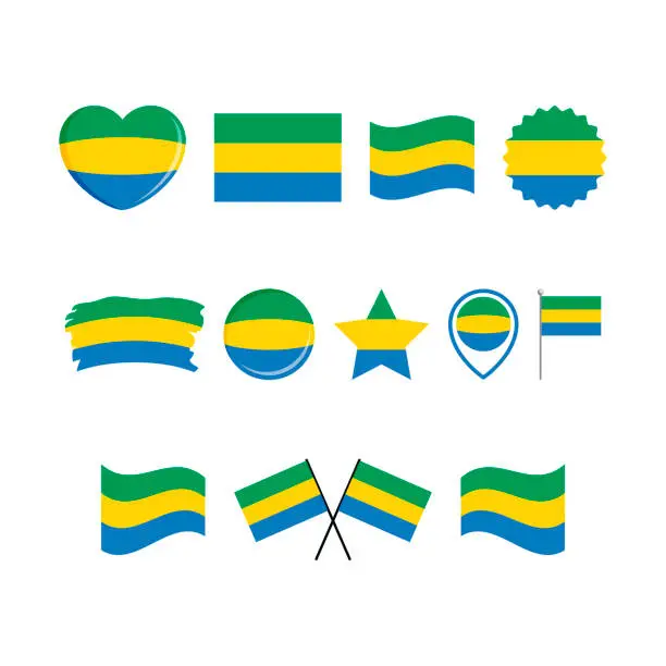 Vector illustration of Gabon flag icon set vector isolated on a white background
