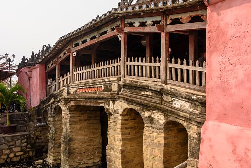 Chùa Cầu Japanese bridge, an 18th century carved wooden bridge which incorporates a shrine, in Hoi An, Vietnam