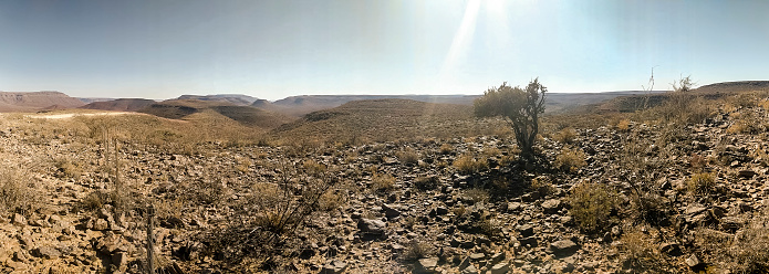 Panorama of the rocky desert landscape in the hills of the Namib-Naukluft National Park, Namibia