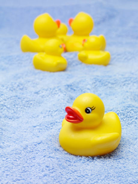 istock Yellow Rubber Ducks on a Blue Towel 176158487