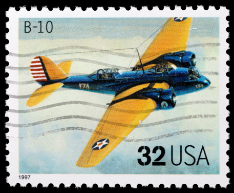 Used vintage stamp of 1927 celebrating the flight of Lindbergh