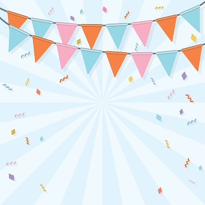 Colorful hanging flag garlands vector illustration. Party background template have blank space.