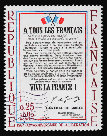 The French Liberation Stamp on a black background.