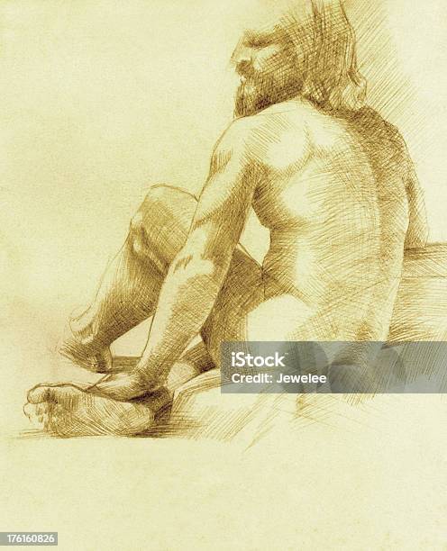 Male Figure Drawing In Silverpoint Stock Illustration - Download Image Now - Art, Arts Culture and Entertainment, Back