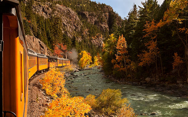Train in a Mountain Canyon stock photo