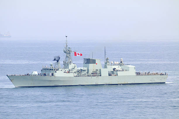 Canadian Naval battleship cruising through open water