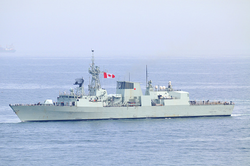Canadian naval vessel in the sea.