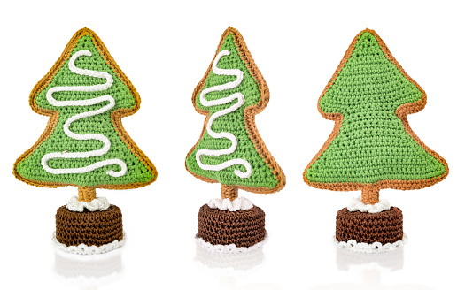 Knitted Christmas Trees Isolated on White