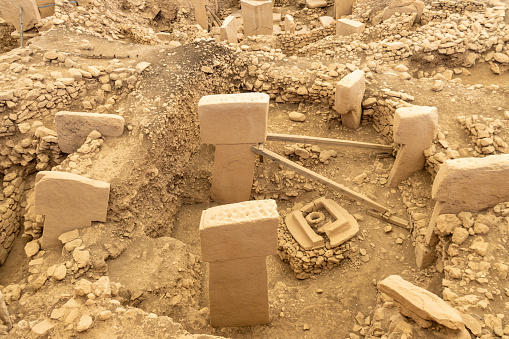 Haliliye, Sanliurfa, Turkey - July 17 2023: Gobeklitepe archaeological site. It is the oldest and largest temple known in history from the Neolithic Age. Gobeklitepe is a UNESCO World Heritage site