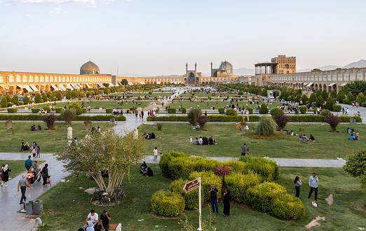 Isfahan, Iran - July 31 2023: Naqsh-e Jahan Square. Located in the center of Isfahan, it is the largest square in Iran and Southwest Asia. The square on UNESCO's World Heritage List