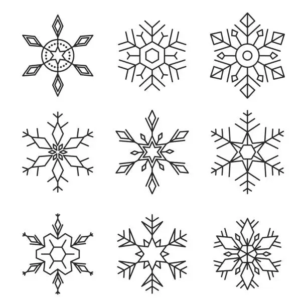 Vector illustration of Set of Snowflakes. Editable thin line icons design isolated on white background