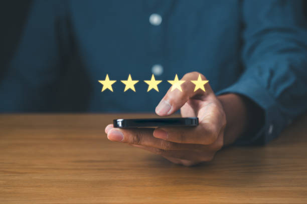 istock Business man give five stars survey rating for customer satisfaction scores. customer satisfaction concept. 1761644708