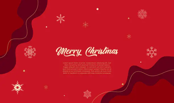 Vector illustration of Merry Christmas red background with golden snowflakes decoration