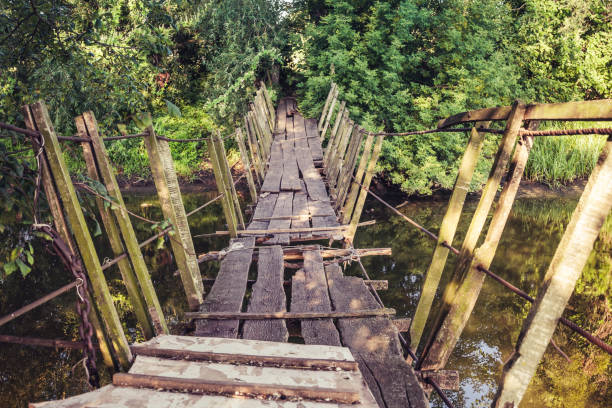 istock Old destroyed wooden bridge on the river 1761646222