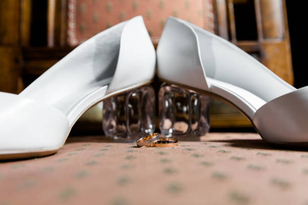 istock Elegant White Heels with Wedding Ring 1761647428
