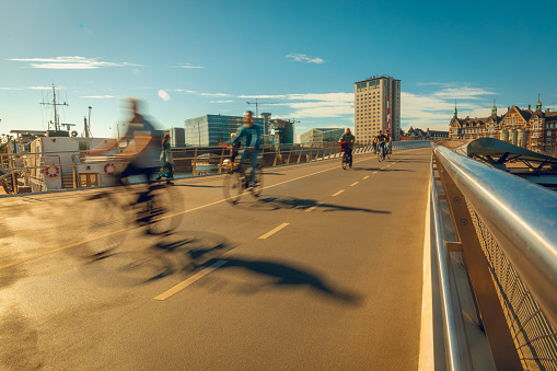 Blurred motion of people using bicycle in Copenhagen