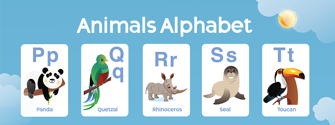 Vector Animals Alphabet P to T for Kids
