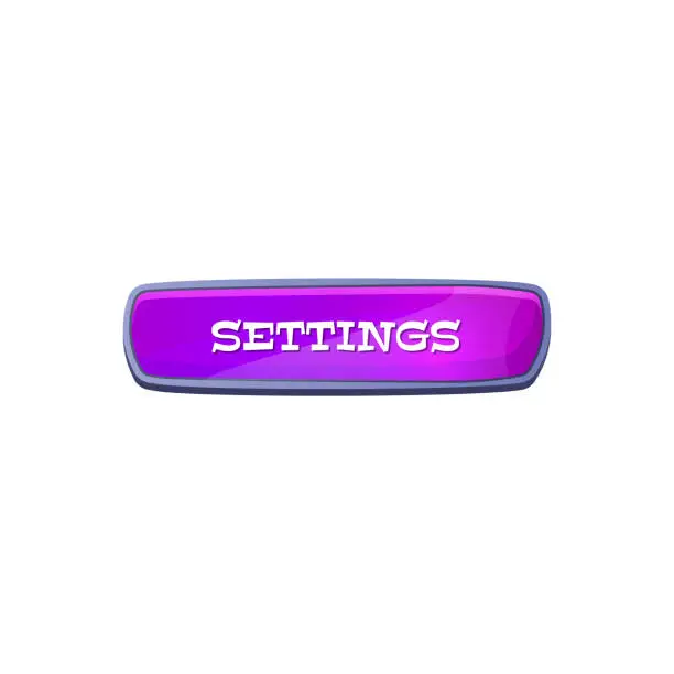 Vector illustration of Purple button with settings word flat style, vector illustration