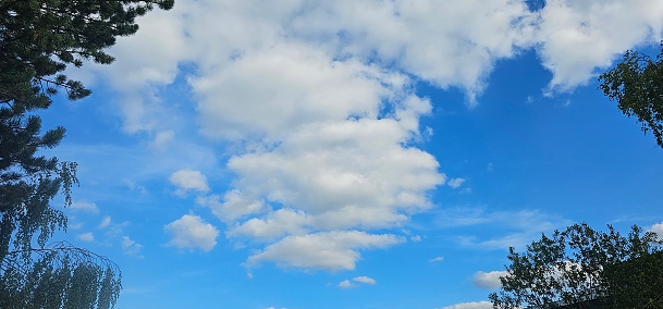Beautiful white cumulus clouds in the blue sky