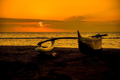 Canoe on a Maui Beach at Sunset.