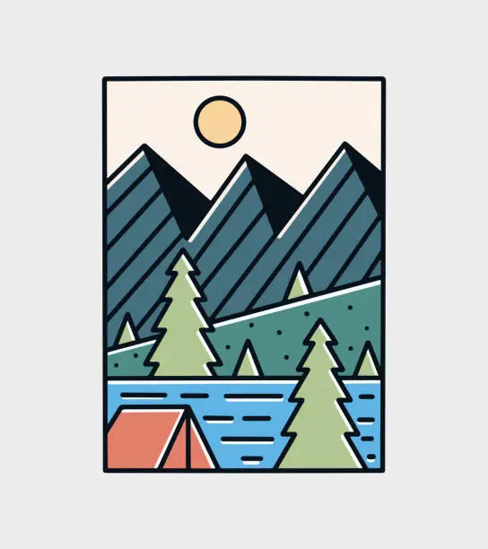 Vector illustration of Camping nature and mountain adventure badge sticker graphic illustration vector art t-shirt design