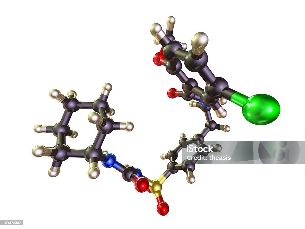Мяч и Палка модель глибурид Молекула - Стоковые фото Атом роялти-фри