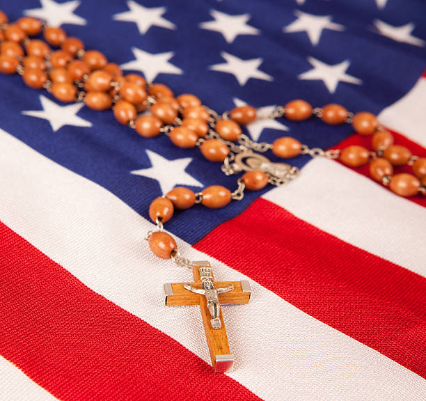 istock American flag with cross 176173483